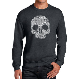 Flower Skull  - Men's Word Art Crewneck Sweatshirt