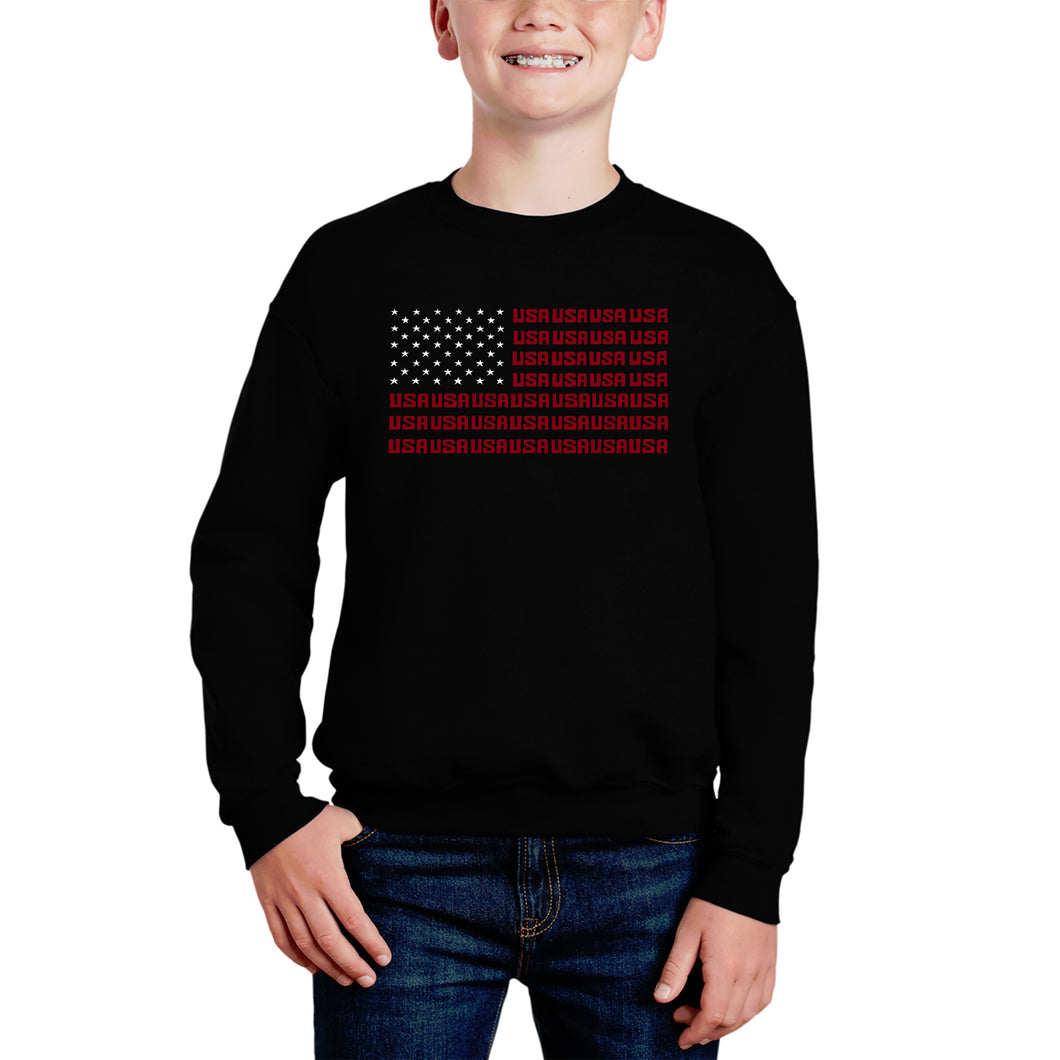 Usa Flag - Boy's Word Art Crewneck Sweatshirt