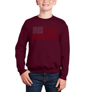 Usa Flag - Boy's Word Art Crewneck Sweatshirt