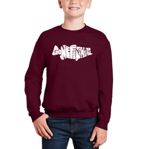 Bass - Gone Fishing - Boy's Word Art Crewneck Sweatshirt