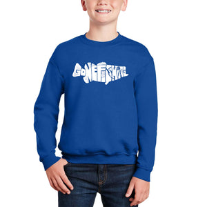 Bass - Gone Fishing - Boy's Word Art Crewneck Sweatshirt