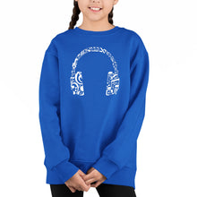 Load image into Gallery viewer, Music Note Headphones - Girl&#39;s Word Art Crewneck Sweatshirt