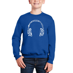 Music Note Headphones - Boy's Word Art Crewneck Sweatshirt