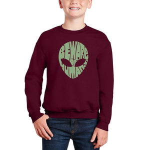 Beware Of Humans - Boy's Word Art Crewneck Sweatshirt
