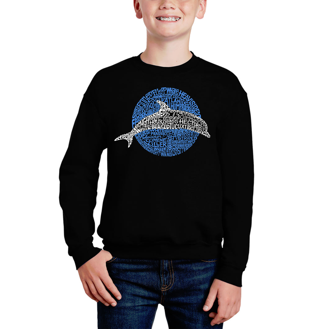 Species Of Dolphin - Boy's Word Art Crewneck Sweatshirt