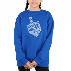 Hanukkah Dreidel - Girl's Word Art Crewneck Sweatshirt