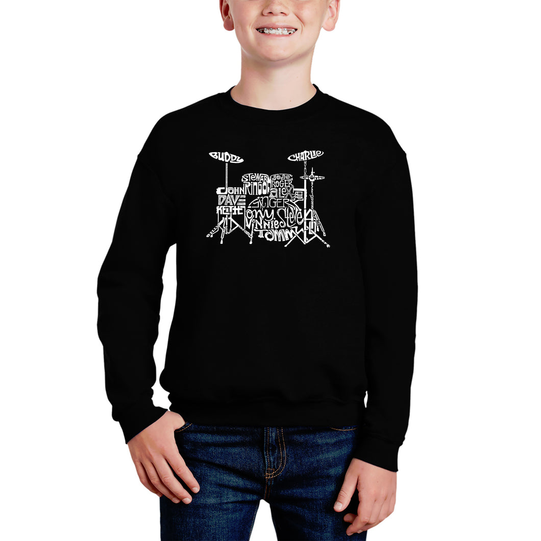 Drums - Boy's Word Art Crewneck Sweatshirt