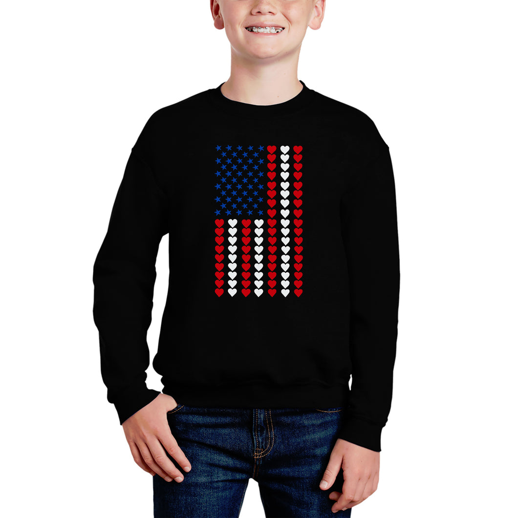 Heart Flag - Boy's Word Art Crewneck Sweatshirt