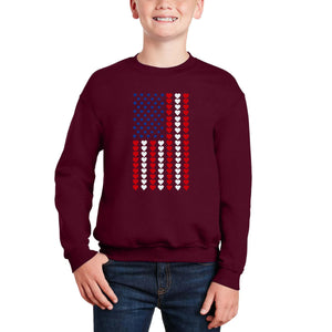 Heart Flag - Boy's Word Art Crewneck Sweatshirt