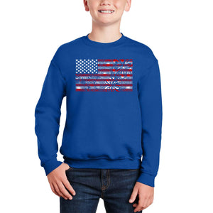 Fireworks American Flag - Boy's Word Art Crewneck Sweatshirt