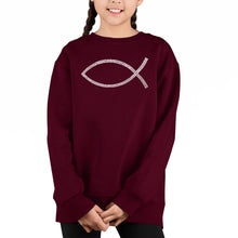 Load image into Gallery viewer, Jesus Fish - Girl&#39;s Word Art Crewneck Sweatshirt