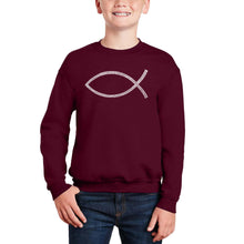 Load image into Gallery viewer, Jesus Fish - Boy&#39;s Word Art Crewneck Sweatshirt