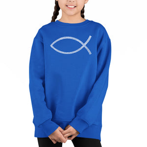 Jesus Fish - Girl's Word Art Crewneck Sweatshirt
