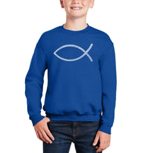 Load image into Gallery viewer, Jesus Fish - Boy&#39;s Word Art Crewneck Sweatshirt