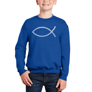 Jesus Fish - Boy's Word Art Crewneck Sweatshirt