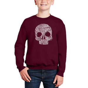 Flower Skull - Boy's Word Art Crewneck Sweatshirt
