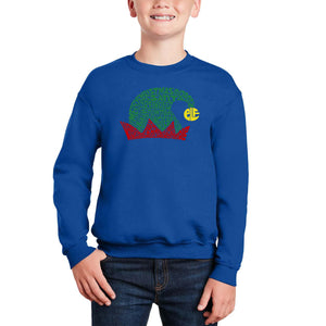 Christmas Elf Hat - Boy's Word Art Crewneck Sweatshirt