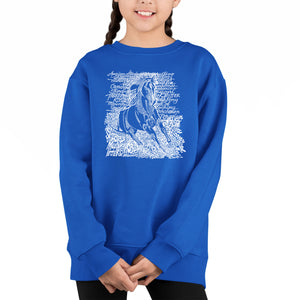Popular Horse Breeds - Girl's Word Art Crewneck Sweatshirt