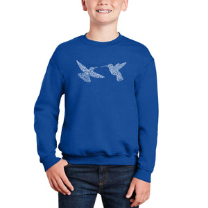 Hummingbirds - Boy's Word Art Crewneck Sweatshirt