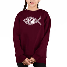 Load image into Gallery viewer, John 3:16 Fish Symbol - Girl&#39;s Word Art Crewneck Sweatshirt