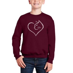 Cat Heart - Boy's Word Art Crewneck Sweatshirt