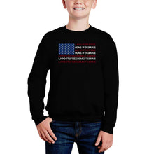 Load image into Gallery viewer, Land Of The Free American Flag - Boy&#39;s Word Art Crewneck Sweatshirt