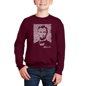 Abraham Lincoln - Gettysburg Address - Boy's Word Art Crewneck Sweatshirt