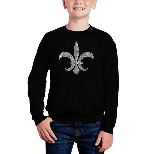 Fleur De Lis - Popular Louisiana Cities - Boy's Word Art Crewneck Sweatshirt