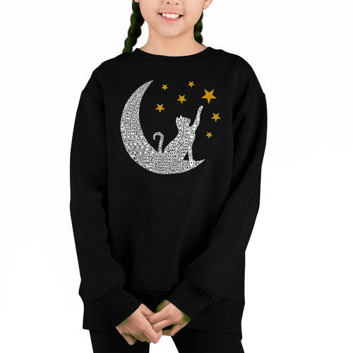 Cat Moon - Girl's Word Art Crewneck Sweatshirt