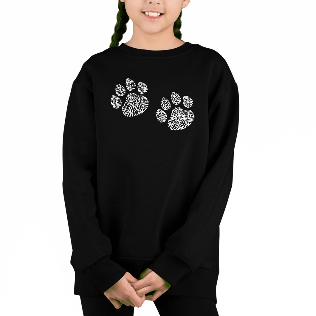 Meow Cat Prints - Girl's Word Art Crewneck Sweatshirt