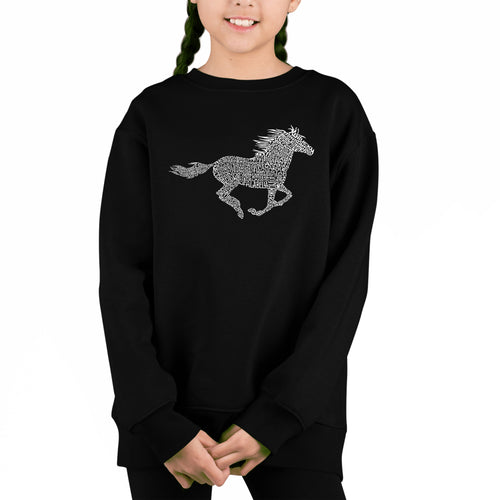 Horse Breeds - Girl's Word Art Crewneck Sweatshirt
