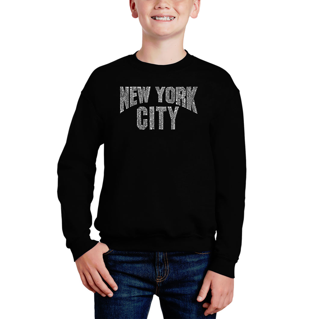 Nyc Neighborhoods - Boy's Word Art Crewneck Sweatshirt