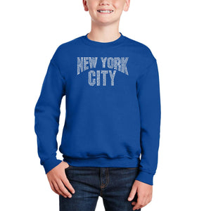 Nyc Neighborhoods - Boy's Word Art Crewneck Sweatshirt