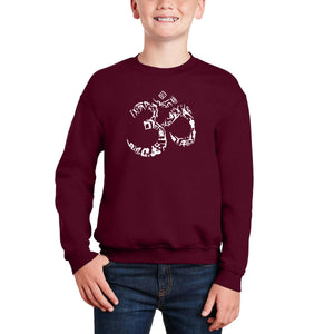 The Om Symbol Out Of Yoga Poses - Boy's Word Art Crewneck Sweatshirt