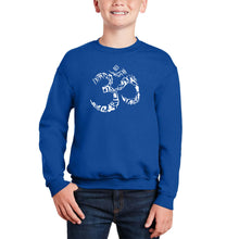 Load image into Gallery viewer, The Om Symbol Out Of Yoga Poses - Boy&#39;s Word Art Crewneck Sweatshirt