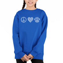 Load image into Gallery viewer, Peace Love Cats - Girl&#39;s Word Art Crewneck Sweatshirt