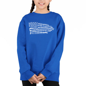 Pledge Of Allegiance Flag - Girl's Word Art Crewneck Sweatshirt