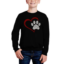 Load image into Gallery viewer, Paw Heart - Boy&#39;s Word Art Crewneck Sweatshirt