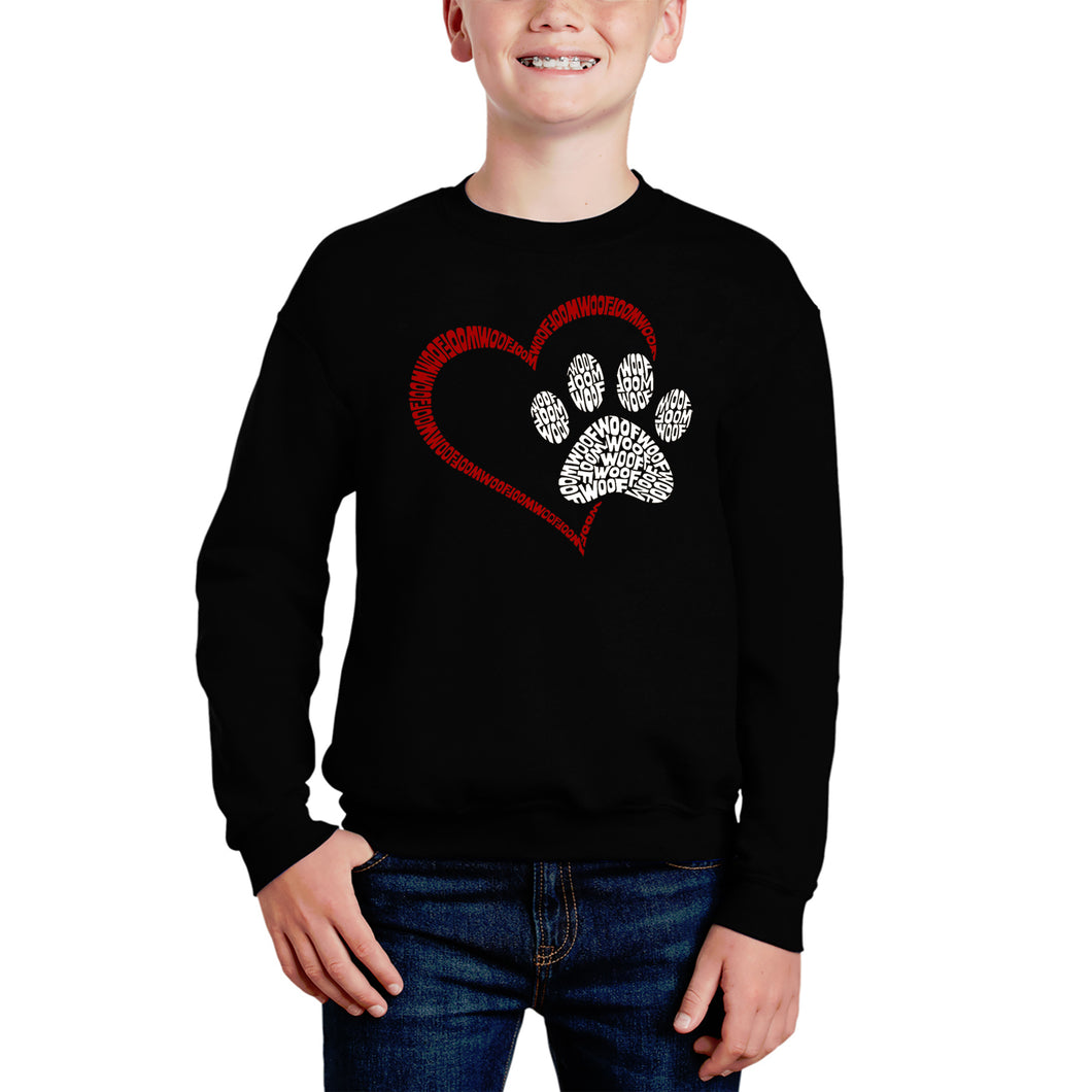 Paw Heart - Boy's Word Art Crewneck Sweatshirt