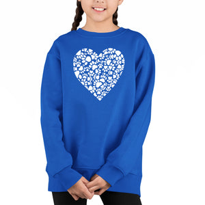Paw Prints Heart - Girl's Word Art Crewneck Sweatshirt