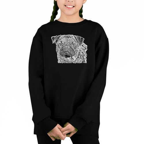 Pug Face - Girl's Word Art Crewneck Sweatshirt