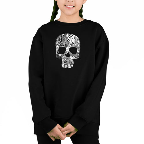 Rock n Roll Skull - Girl's Word Art Crewneck Sweatshirt