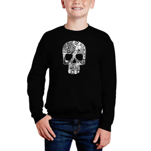 Rock n Roll Skull - Boy's Word Art Crewneck Sweatshirt