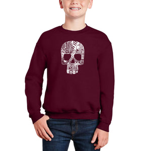 Rock n Roll Skull - Boy's Word Art Crewneck Sweatshirt