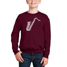 Load image into Gallery viewer, Sax - Boy&#39;s Word Art Crewneck Sweatshirt