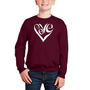 Script Love Heart - Boy's Word Art Crewneck Sweatshirt