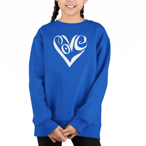 Script Love Heart - Girl's Word Art Crewneck Sweatshirt