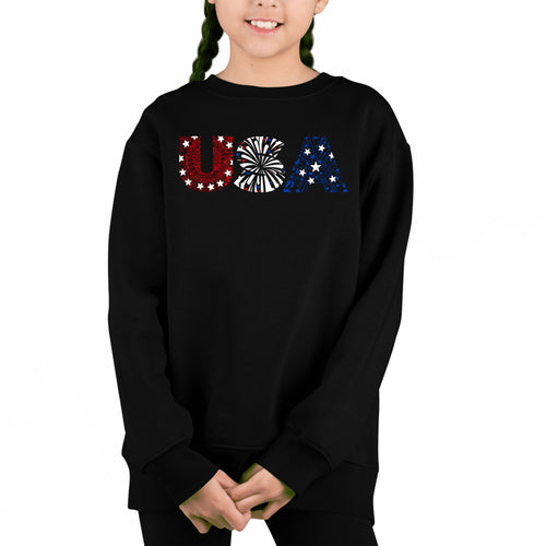 USA Fireworks - Girl's Word Art Crewneck Sweatshirt