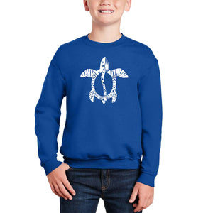 Honu Turtle - Hawaiian Islands - Boy's Word Art Crewneck Sweatshirt