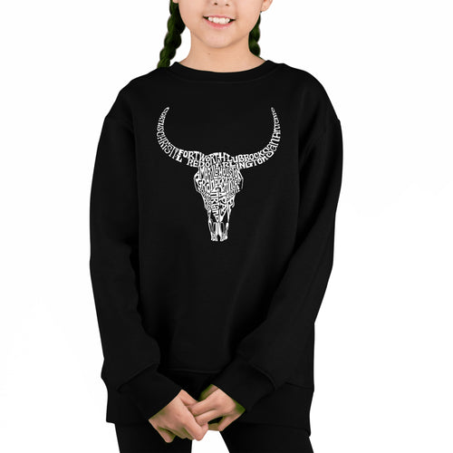 Texas Skull - Girl's Word Art Crewneck Sweatshirt